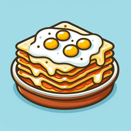Pancakes with fried egg on a plate. Vector illustration.のイラスト素材
