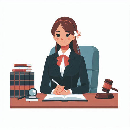 Woman judge in a courtroom or law enforcement office. Cartoon vector illustration.のイラスト素材