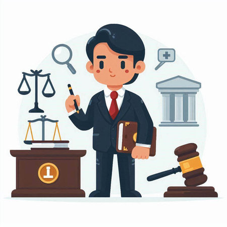 Lawyer with scales of justice and gavel. Vector illustration.のイラスト素材