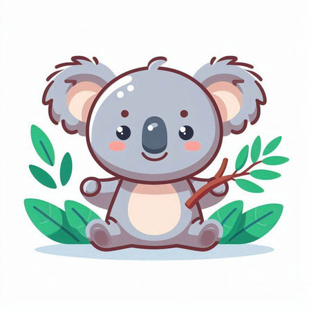 Cute koala sitting on the green leaves. Vector illustration.のイラスト素材