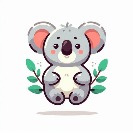 Cute cartoon koala with leaves. Vector illustration on white background.のイラスト素材