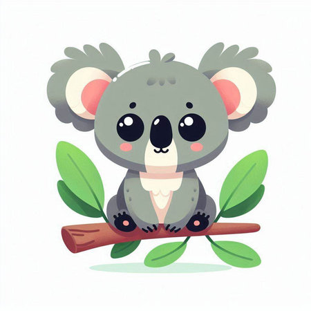 Cute koala on a branch with leaves. Vector illustration.のイラスト素材
