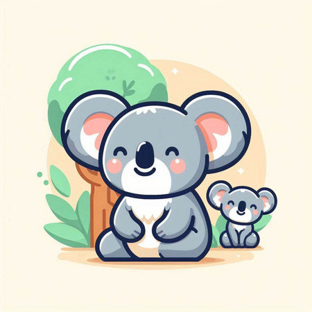 Cute koala with a little koala. Vector illustration.のイラスト素材
