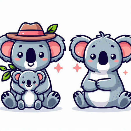 Cute koala and her baby. Vector cartoon character illustration.のイラスト素材