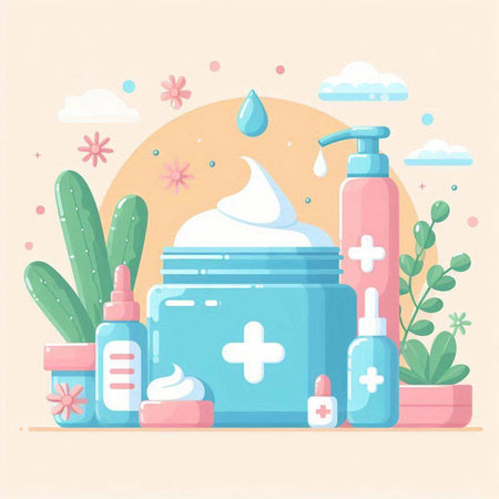 Cosmetic cream in a jar. Vector illustration in flat style.のイラスト素材