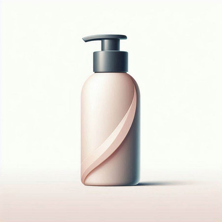 3d render of cosmetic bottle with pink ribbon on a white backgroundのイラスト素材