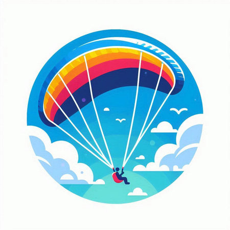 Paraglider in the sky with clouds. Vector illustration.のイラスト素材