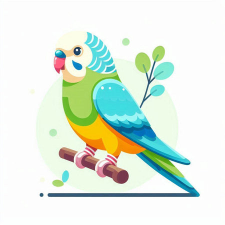 Cute parrot on a branch. Vector illustration in flat style.のイラスト素材