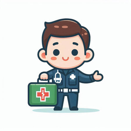First Aid Doctor Character with First Aid Kit. Vector Illustration.のイラスト素材