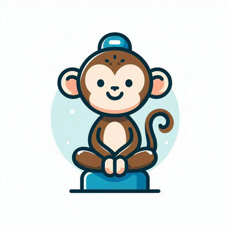 Cute monkey sitting on a pedestal. Vector illustration in cartoon style.のイラスト素材