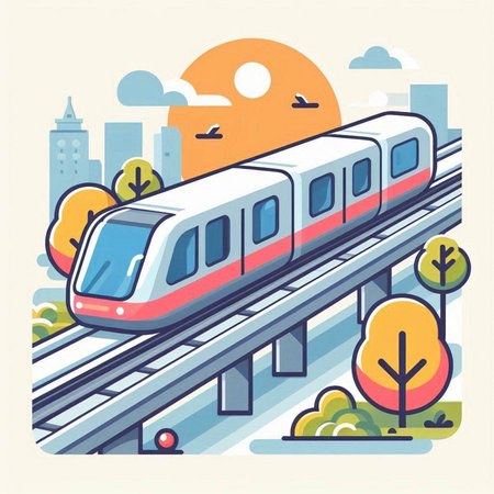 Modern high speed train on the road. Vector illustration in flat styleのイラスト素材