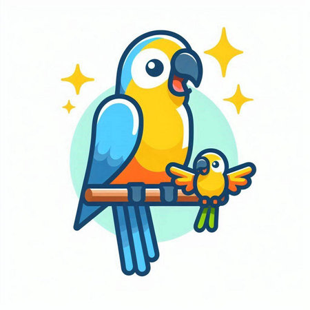 Cute parrot on a branch. Vector illustration in a flat style.のイラスト素材