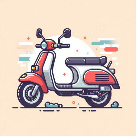 Vintage scooter. Vector illustration in flat linear style. Retro motorbike.のイラスト素材