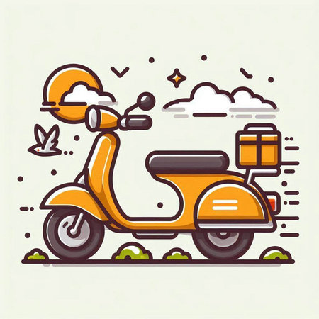 Vintage scooter vector illustration in flat line style. Motorcycle transport symbol.のイラスト素材