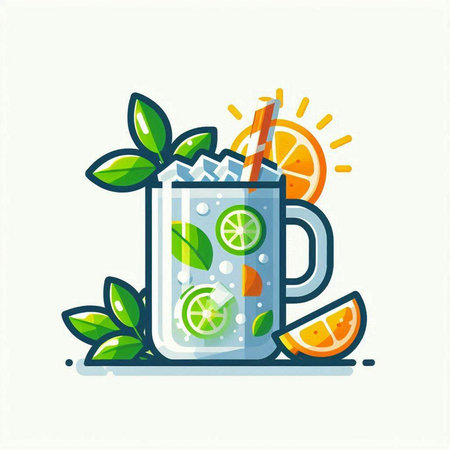 Mojito cocktail with orange and mint. Flat style vector illustration.のイラスト素材