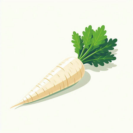 White radish with green leaves on a white background. Vector illustration.のイラスト素材
