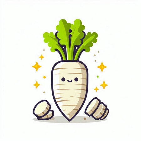 Cute kawaii radish vegetable character. Vector illustration.のイラスト素材