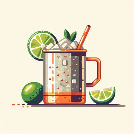 Cocktail with lime and ice. Vector illustration in flat styleのイラスト素材