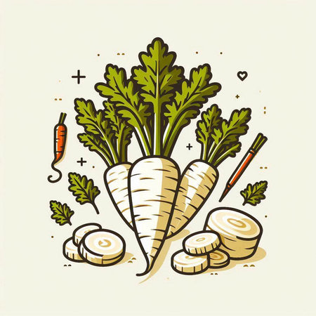 Vegetables, carrot, parsley, onion, garlic, vector illustrationのイラスト素材