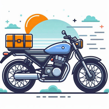 Motorcycle with a suitcase. Vector illustration in flat design style.のイラスト素材