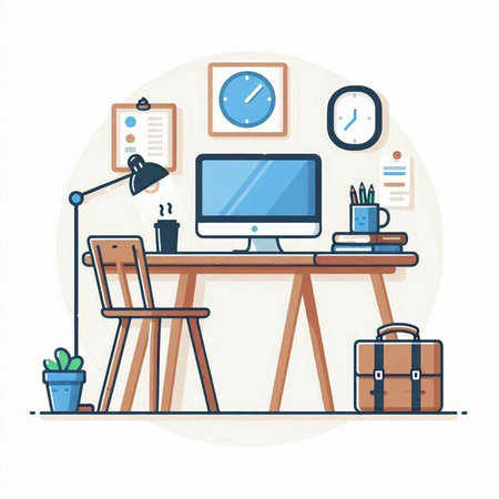 Workplace with computer. Workplace in flat style. Vector illustrationのイラスト素材