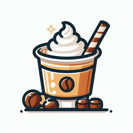 Coffee cup with whipped cream and coffee beans. Vector illustration.のイラスト素材