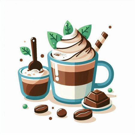 Coffee with whipped cream in a cup. Vector illustration.のイラスト素材