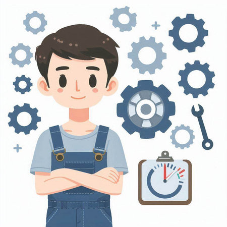 A man who works in a mechanical industry, wearing overalls.のイラスト素材