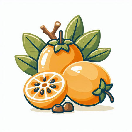 Cartoon kumquat fruit with leaves isolated on white backgroundのイラスト素材