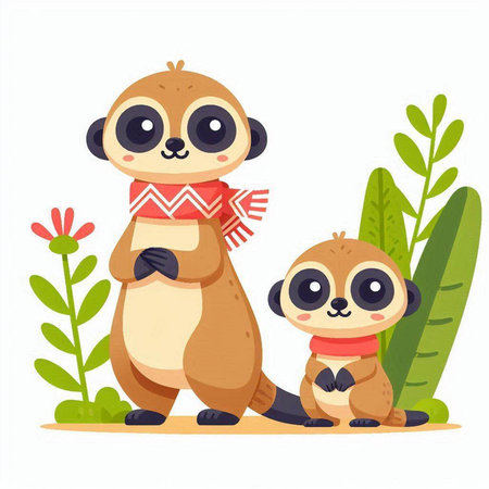Cute cartoon meerkat and sloth. Vector illustration.のイラスト素材