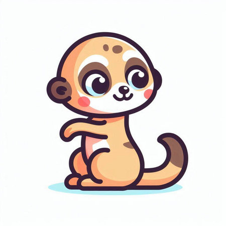 Cute little baby meerkat sitting on white background. Vector illustration.のイラスト素材