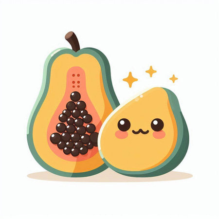 Papaya fruit character isolated on white background. Vector illustration.のイラスト素材