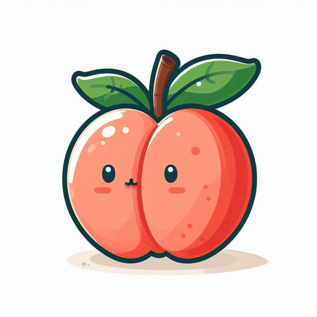 Cute cartoon peach fruit character isolated on white background. Vector illustration.のイラスト素材