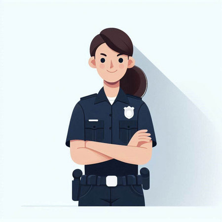 Vector illustration of a female police officer standing with her arms crossed.のイラスト素材