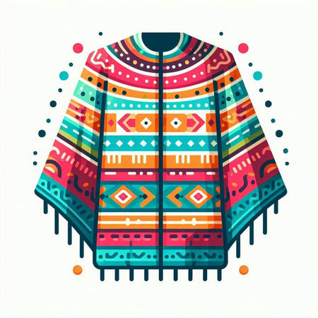 Colorful hand drawn indian poncho. Vector illustration.のイラスト素材