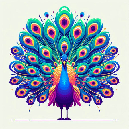 Peacock with colorful feathers on white background. Vector illustration.のイラスト素材