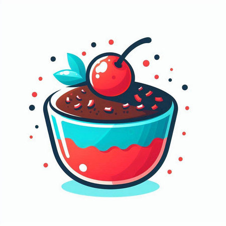 Chocolate pudding with cherry. Vector illustration in doodle style.のイラスト素材