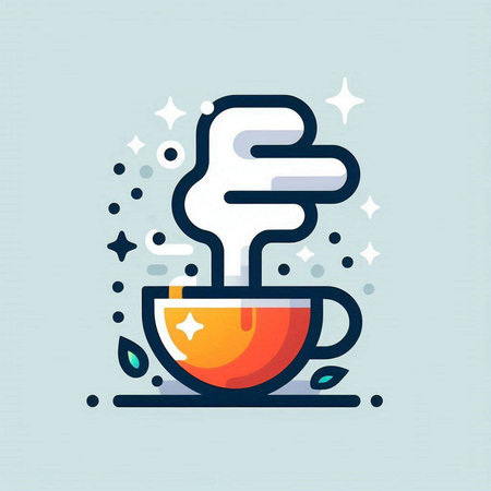 Coffee cup with steam, flat line style vector illustration.のイラスト素材