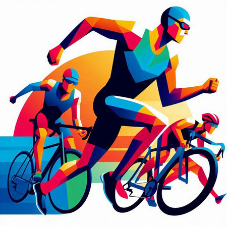 Cyclists in action. Sport illustration. Colorful vector background.のイラスト素材