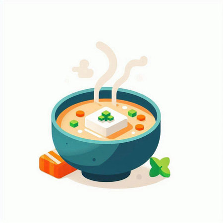 Miso soup in a bowl. Japanese food. Vector illustration.のイラスト素材
