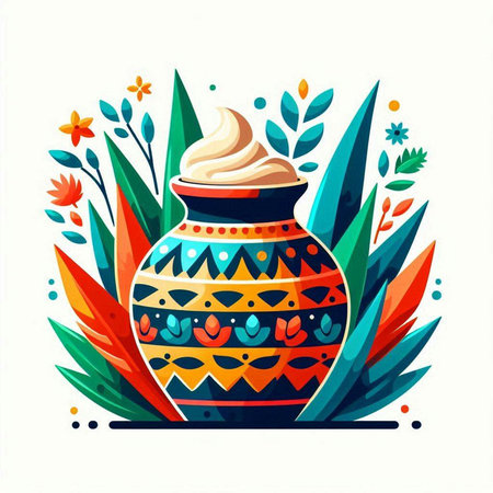 Ceramic vase with floral ornament. Vector illustration in flat styleのイラスト素材