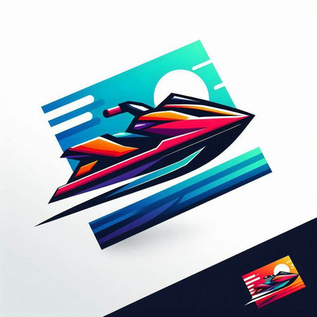 Water scooter logo design template. Speedboat icon. Vector illustration.のイラスト素材