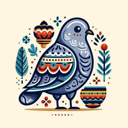 Pigeon in ethnic style. Vector illustration in a flat style.のイラスト素材