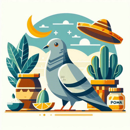 Pigeon in the desert. Vector illustration in flat style.のイラスト素材