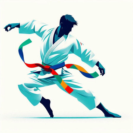 karate fighter in white kimono and red belt vector illustrationのイラスト素材