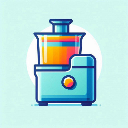 Vector illustration of a juicer. Flat style. Isolated on blue background.のイラスト素材