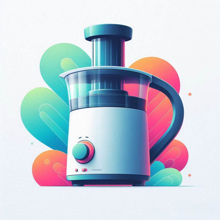 Illustration of a modern electric juicer on a colorful background.のイラスト素材