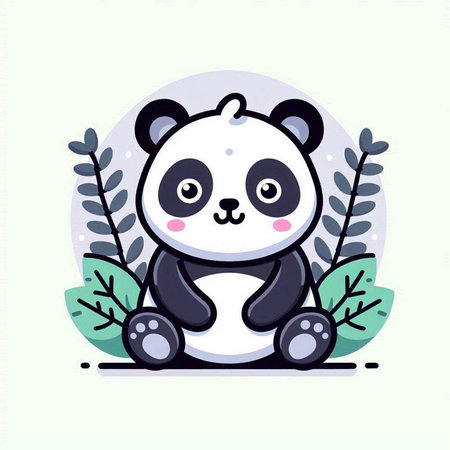 Cute panda sitting on the grass. Vector illustration in cartoon style.のイラスト素材