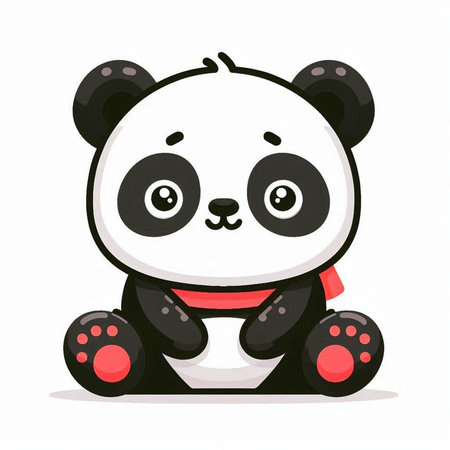 Cute cartoon panda sitting on white background. Vector illustration.のイラスト素材