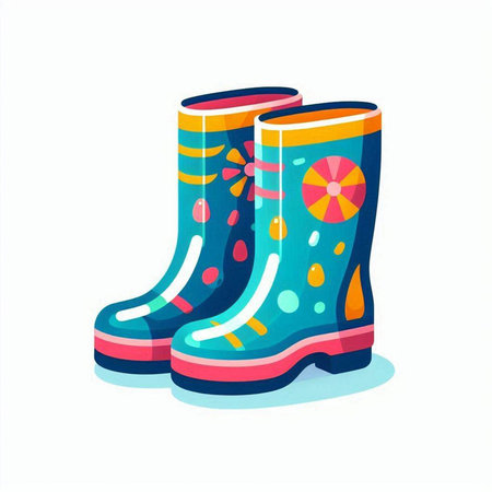 Colorful rubber boots isolated on a white background. Vector illustration.のイラスト素材